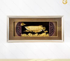 Quà tặng tranh vàng 24k, tranh cá kim long bằng vàng lá đẹp tinh xảo