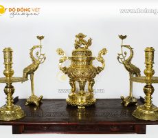 Bộ đồ thờ Bình An, đỉnh đồng vàng ngũ sự cao 60cm